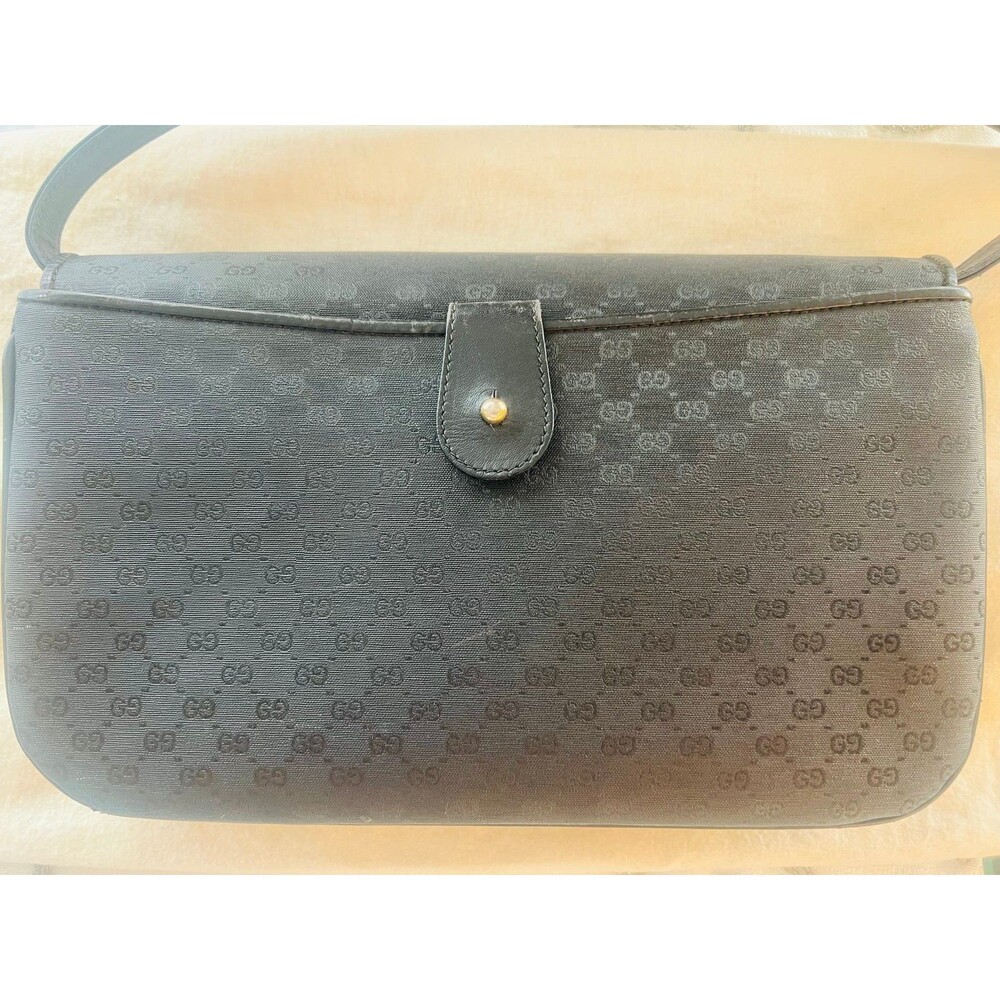 Vintage Gucci Black Monogram Canvas & Leather Shoulder Bag - Picture 2 of 11